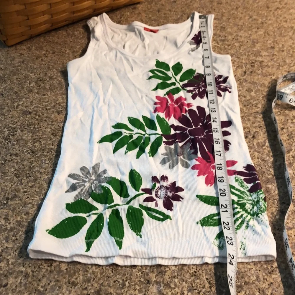 Esprit White Ribbed Floral Tank Top Small - Picture 7 of 13